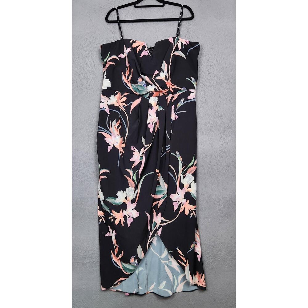 City Chic Dress Womens 20 Black Floral Wrap Sweetheart Maxi Plus Size Party